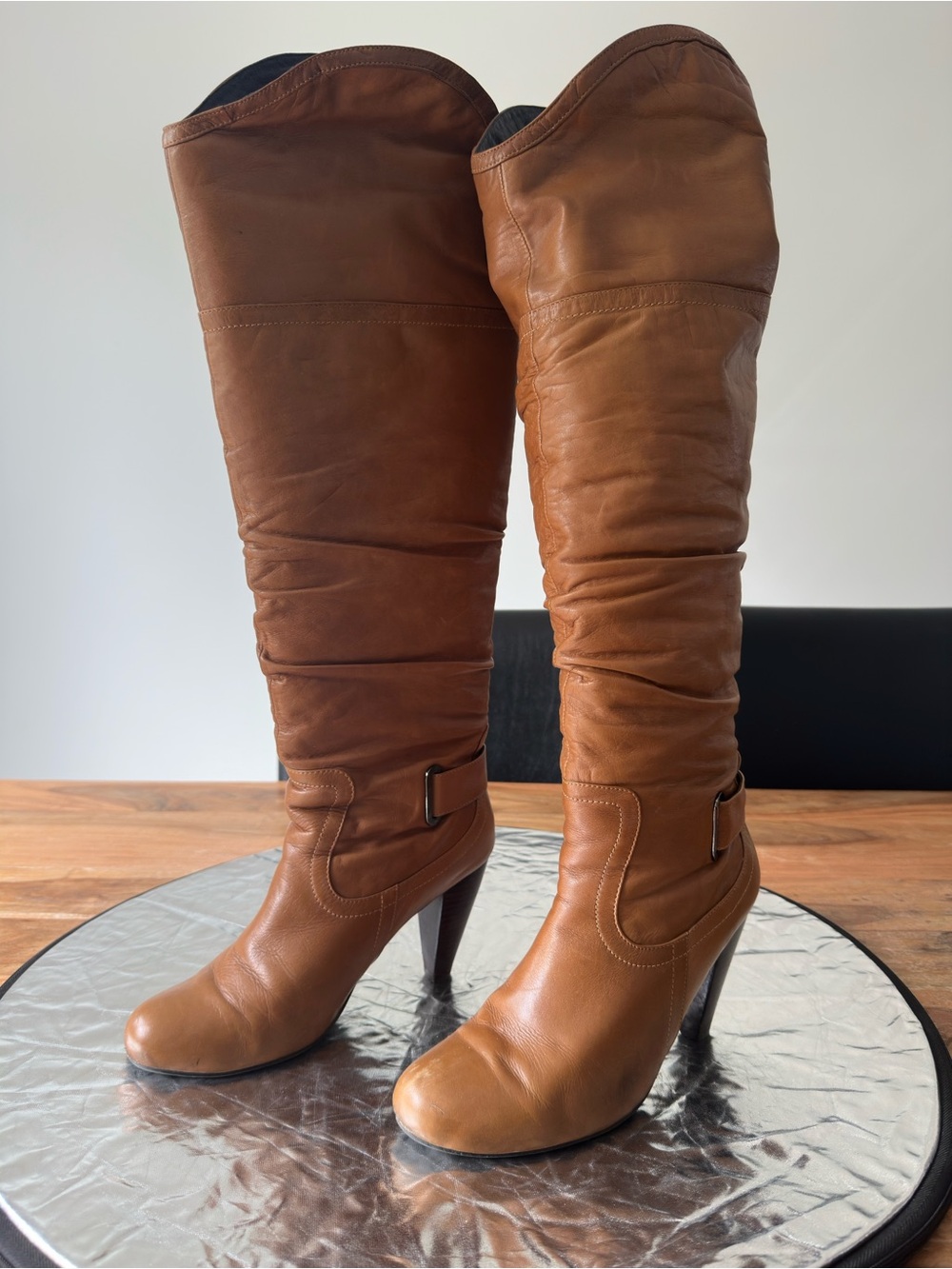 Women's Tall Leather Riding Boots in Cognac
